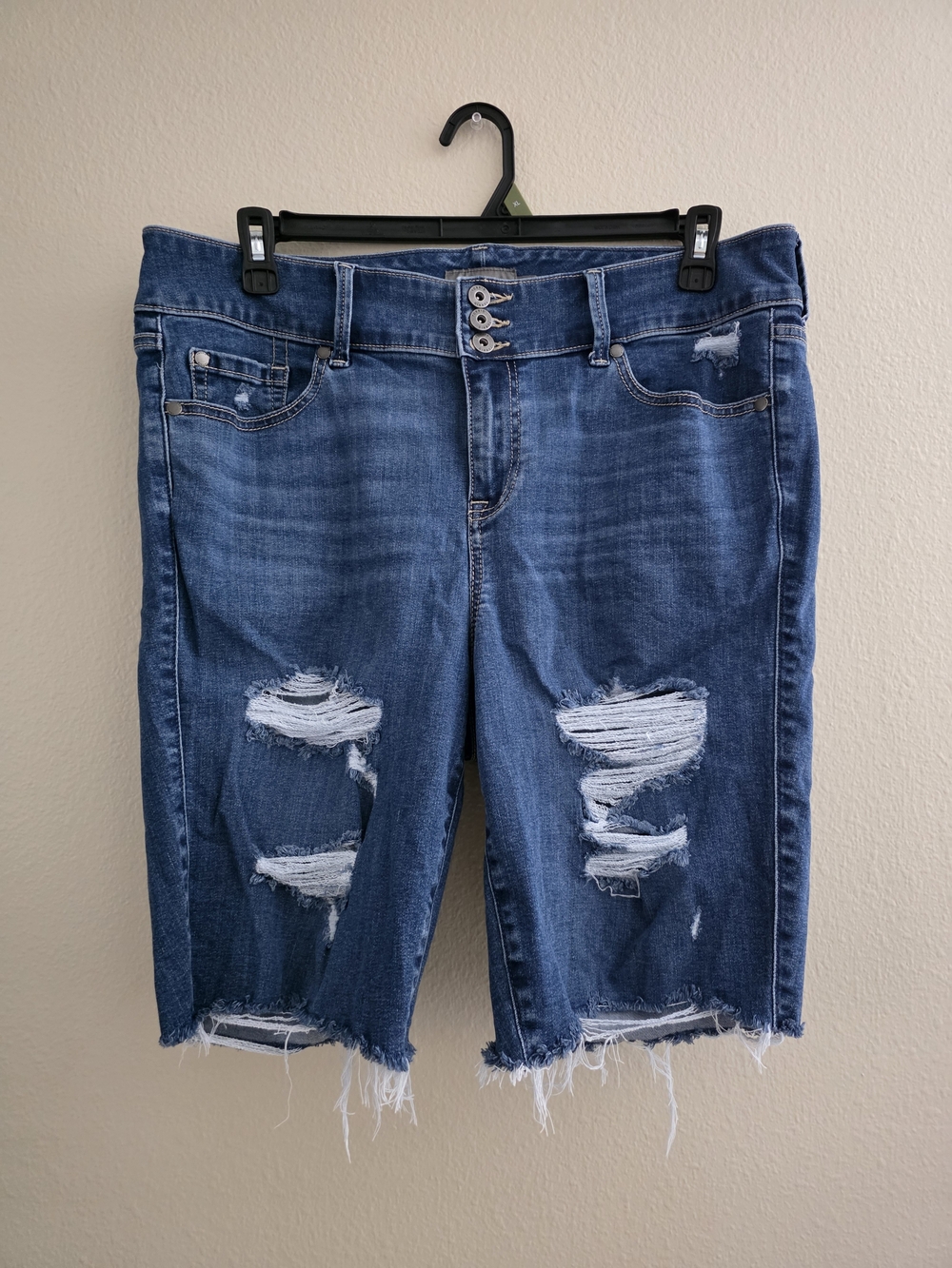 torrid Distressed Dark Blue Denim Bermuda Shorts